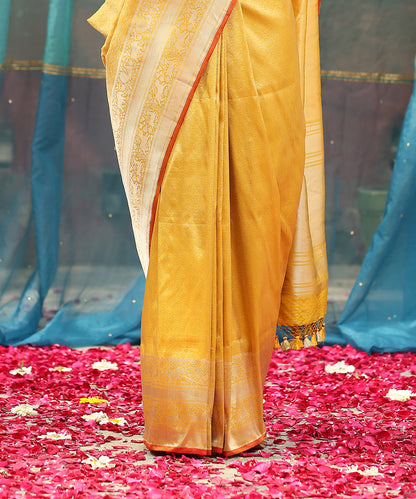 Golden_Yellow_Handloom_Brocade_Pure_Katan_Silk_Banarasi_Saree_With_Shikargah_Border_WeaverStory_04