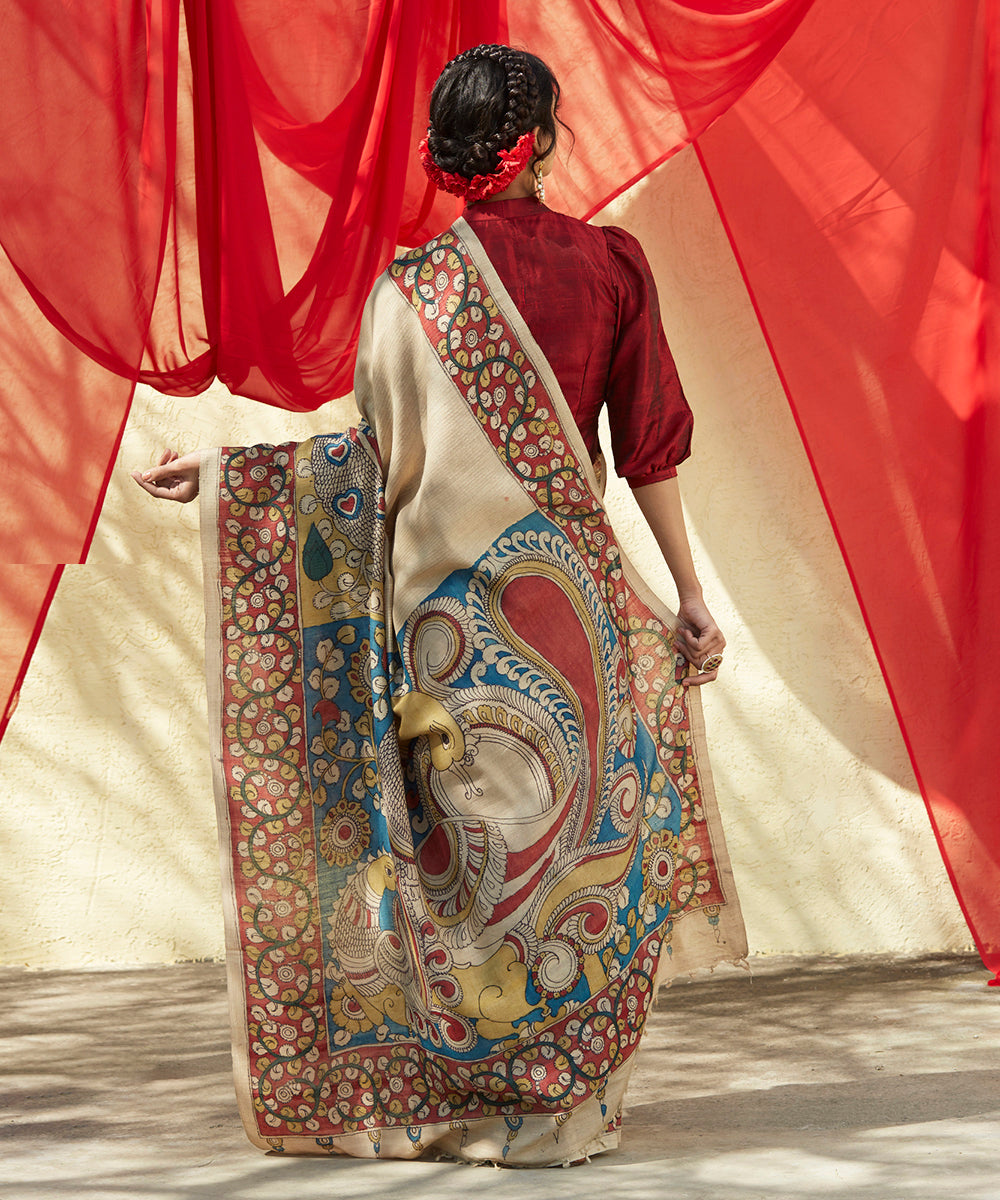 Natural Dye Hand-Painted Kalamkari Cotton Sari