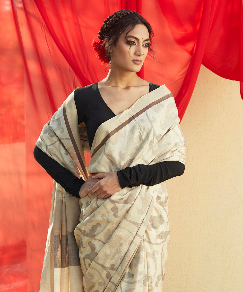 Beige_Handloom_Pure_Moonga_Silk_Saree_With_Floral_Jamdani_Weave_from_Chhattisgarh_WeaverStory_01