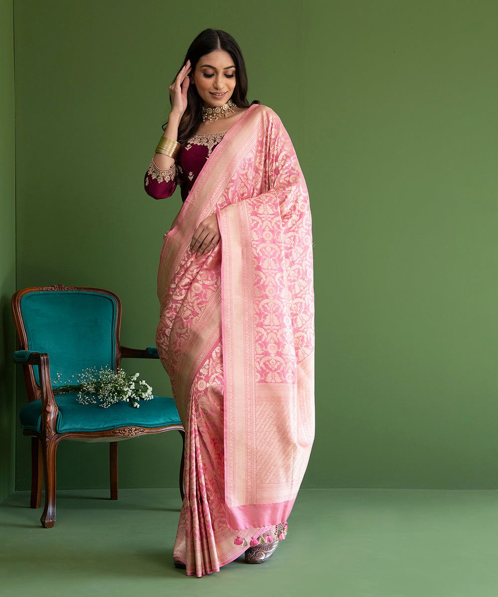Pink_Handloom_Pure_Katan_Silk_Banarasi_Saree_With_Cutwork_Floral_Jaal_WeaverStory_02