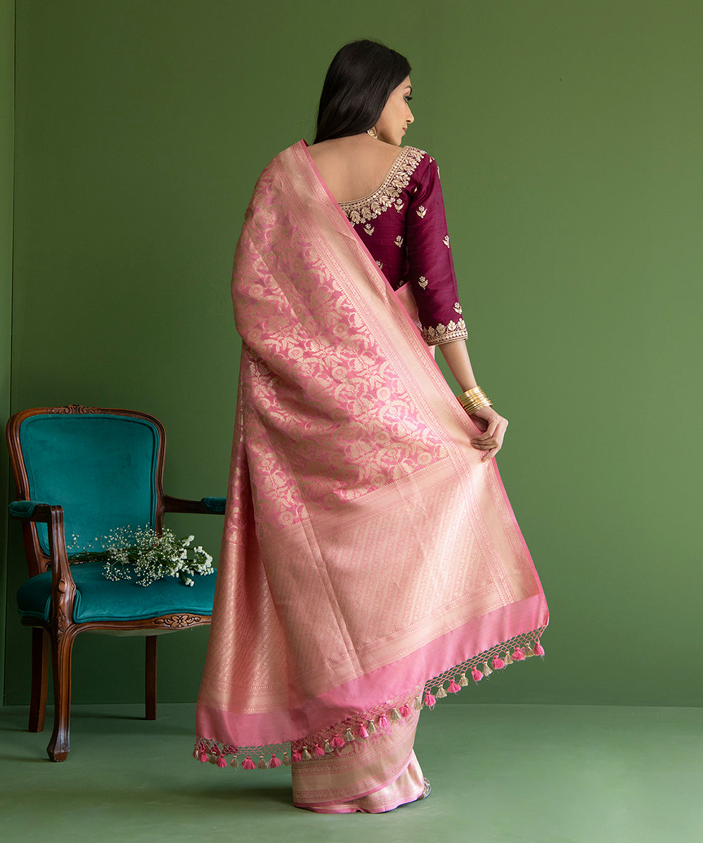 Pink_Handloom_Pure_Katan_Silk_Banarasi_Saree_With_Cutwork_Floral_Jaal_WeaverStory_03