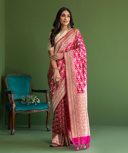 Handloom_Pink_Pure_Katan_Silk_Banarasi_Cutwork_Saree_With_Gold_Zari_Jaal_WeaverStory_02