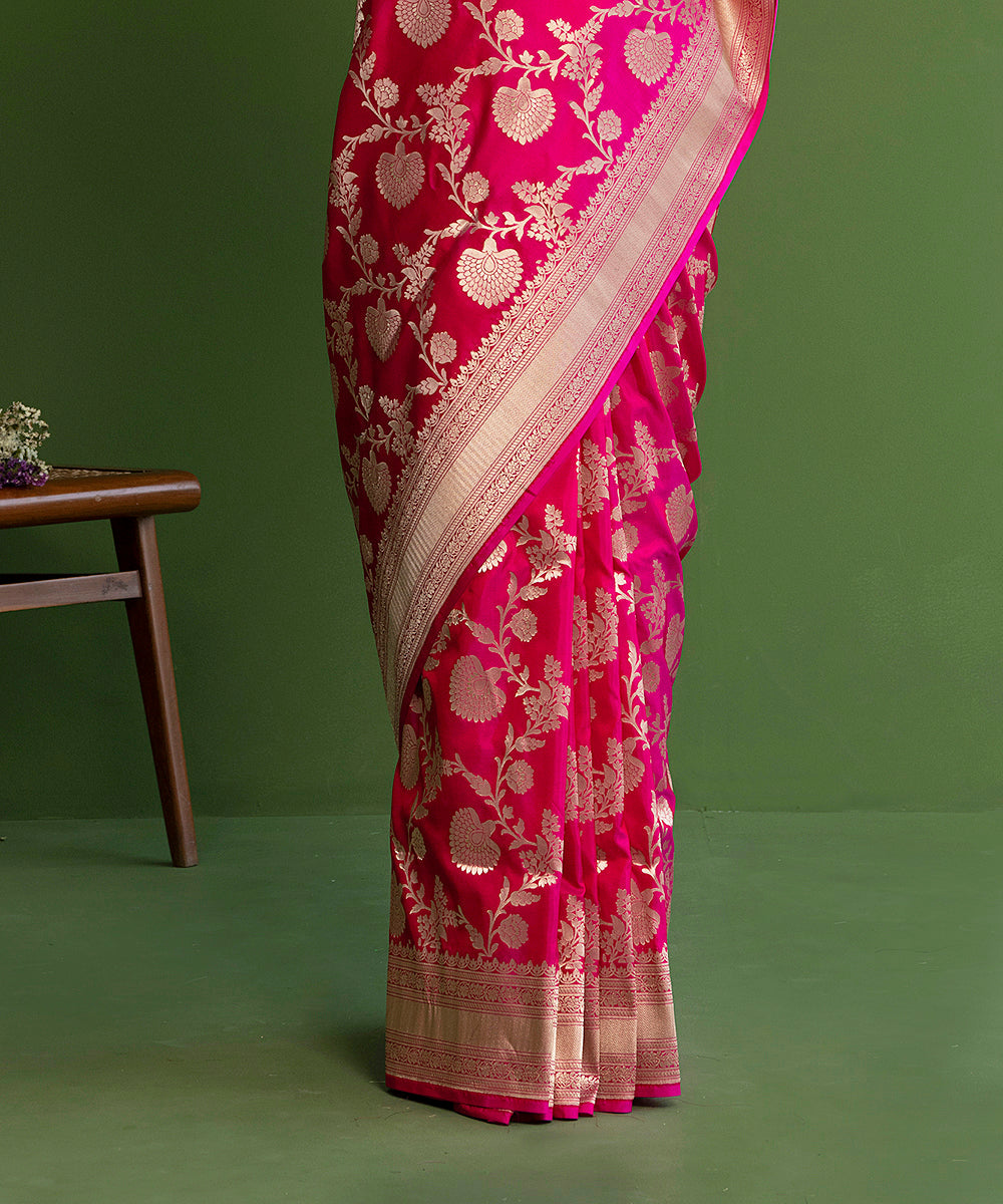 Pink_Handloom_Pure_Katan_Silk_Banarasi_Saree_With_Cutwork_Floral_Zari_Jaal_WeaverStory_04