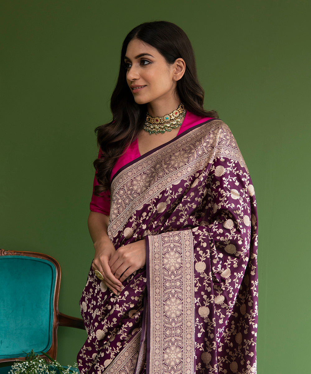 Handloom_Purple_Pure_Katan_Silk_Banarasi_Cutwork_Saree_With_Small_Floral_Jaal_WeaverStory_01