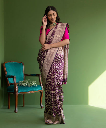 Handloom_Purple_Pure_Katan_Silk_Banarasi_Cutwork_Saree_With_Small_Floral_Jaal_WeaverStory_02