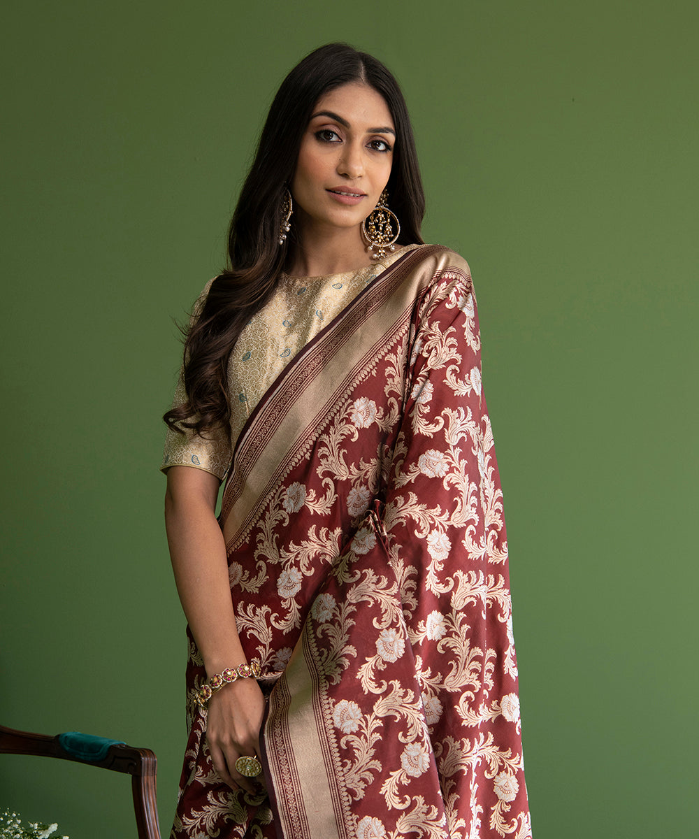 Maroon_Handloom_Pure_Katan_Silk_Banarasi_Saree_with_Sona_Rupa_Cutwork_Jaal_WeaverStory_01