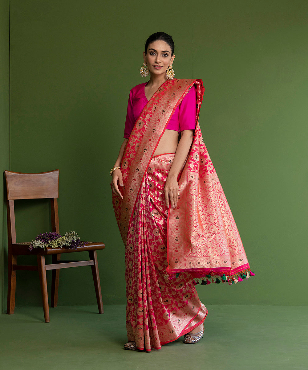 Handloom_Pink_Pure_Katan_Silk_Banarasi_Saree_with_Meenakari_Cutwork_Jaal_WeaverStory_02