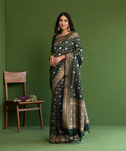 Bottle_Green_Handloom_Pure_Katan_Silk_Banarasi_Saree_Sona_Rupa_Jaal_WeaverStory_02