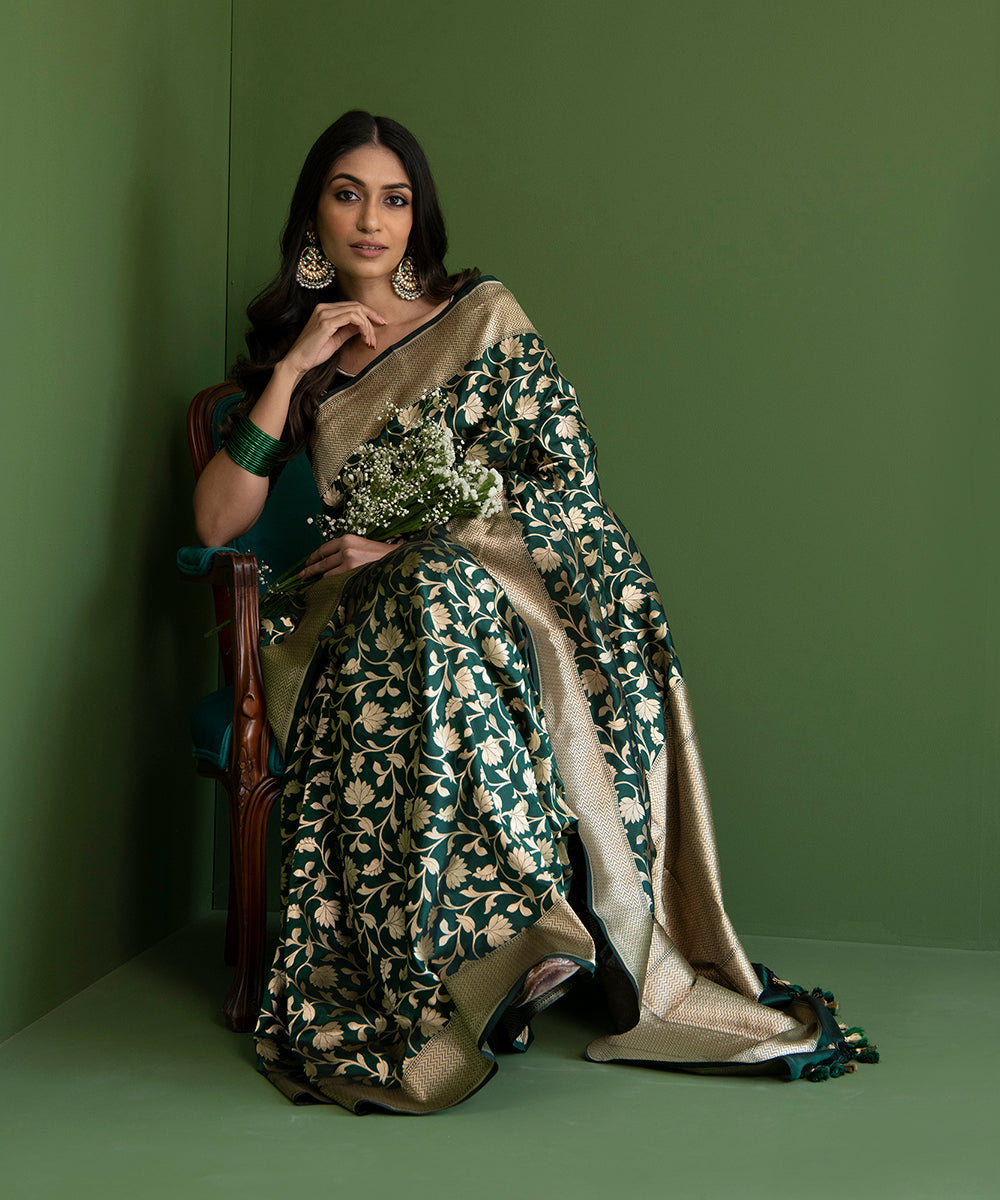 Dark_Green_Handloom_Pure_Katan_Silk_Banarasi_Saree_with_Cutwork_Jangla_WeaverStory_01