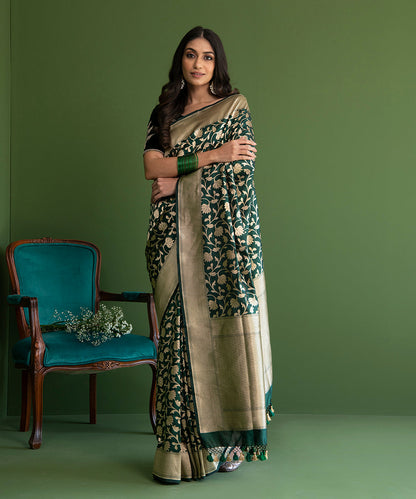 Dark_Green_Handloom_Pure_Katan_Silk_Banarasi_Saree_with_Cutwork_Jangla_WeaverStory_02