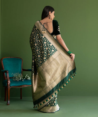 Dark_Green_Handloom_Pure_Katan_Silk_Banarasi_Saree_with_Cutwork_Jangla_WeaverStory_03