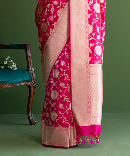 Handloom_Hot_Pink_Pure_Katan_Silk_Banarasi_Saree_with_Cutwork_Jaal_WeaverStory_04