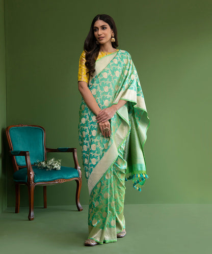 Handloom_Aqua_Green_Pure_Katan_Silk_Banarasi_Saree_with_Cutwork_Floral_Jaal_WeaverStory_02