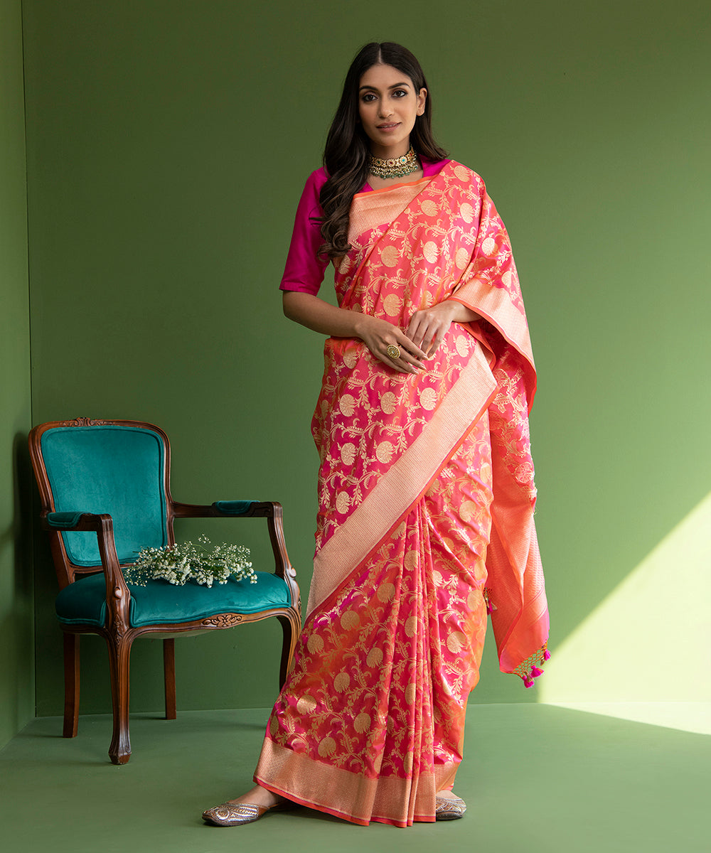 Pink_And_Orange_Handloom_Pure_Katan_Silk_Banarasi_Saree_with_Cutwork_Floral_Jaal_WeaverStory_02