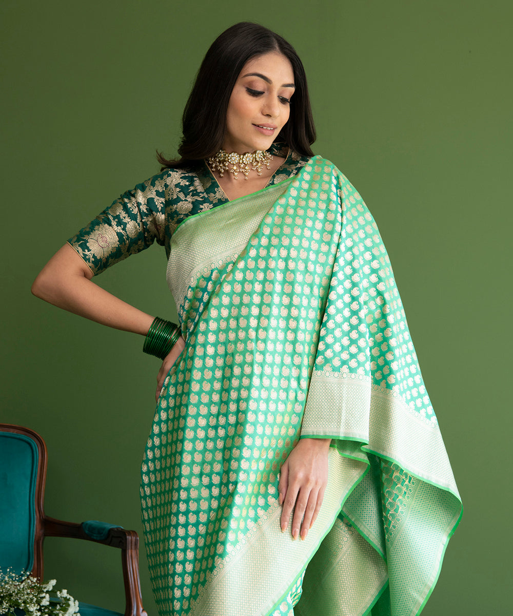 Handloom_Aqua_Green_Pure_Katan_Silk_Banarasi_Saree_with_Cutwork_Small_Paisley_Boota_WeaverStory_01