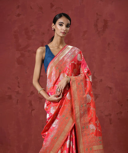 Handloom_Pink_And_Orange_Pure_Katan_Silk_Banarasi_Saree_with_Sona_Rupa_Jaal_WeaverStory_01