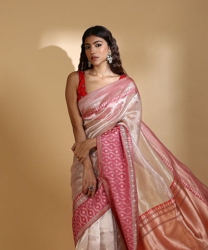 Pink_Handloom_Silk_Tissue_Banarasi_Saree_With_Dark_Pink_Border_And_Pallu_WeaverStory_01