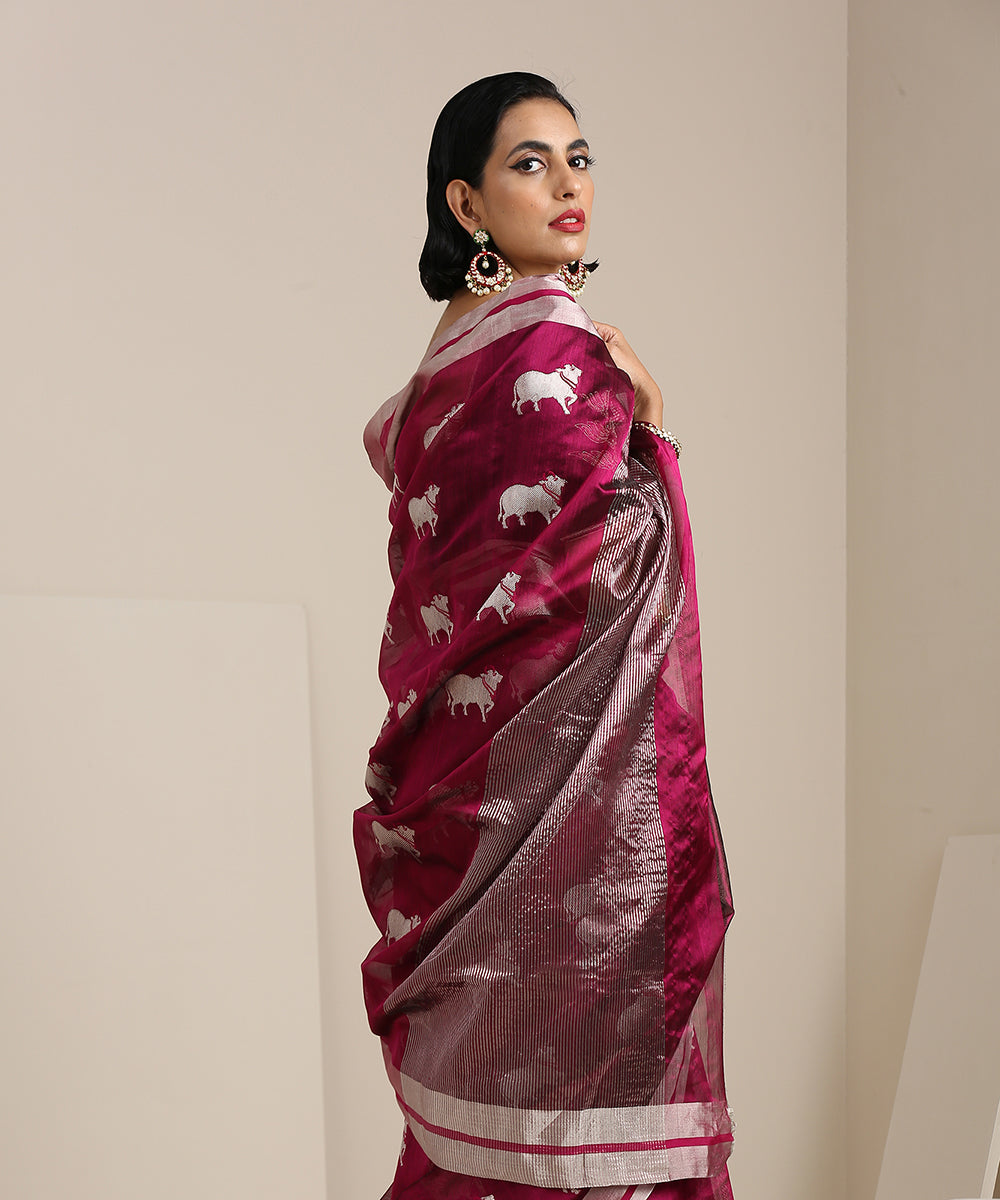 Plum_Handloom_Chanderi_Silk_Saree_With_Nandi_Motifs_In_Silver_Zari_WeaverStory_01