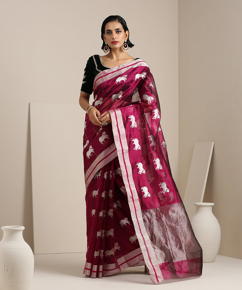 Plum_Handloom_Chanderi_Silk_Saree_With_Nandi_Motifs_In_Silver_Zari_WeaverStory_02