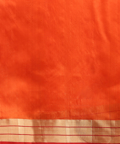 Orange_Handloom_Chanderi_Silk_Saree_With_Gold_Zari_Booti_WeaverStory_05
