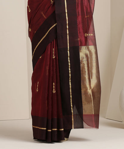 Handloom_Maroon_Chanderi_Silk_Saree_With_Gold_Zari_Booti_WeaverStory_04