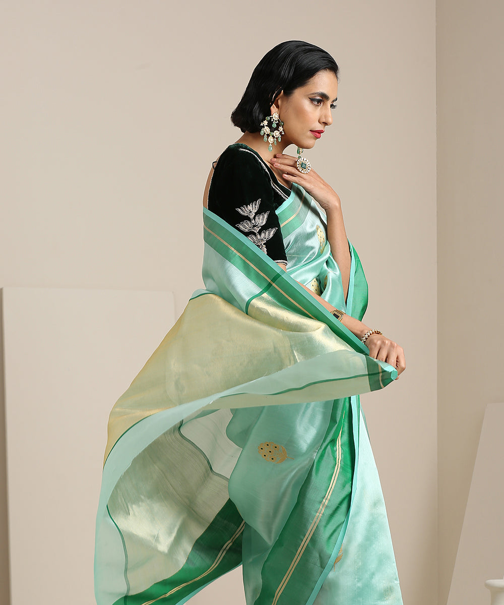 Handloom_Sea_Green_Chanderi_Silk_Saree_With_Floral_Boota_And_Resham_Border_WeaverStory_01