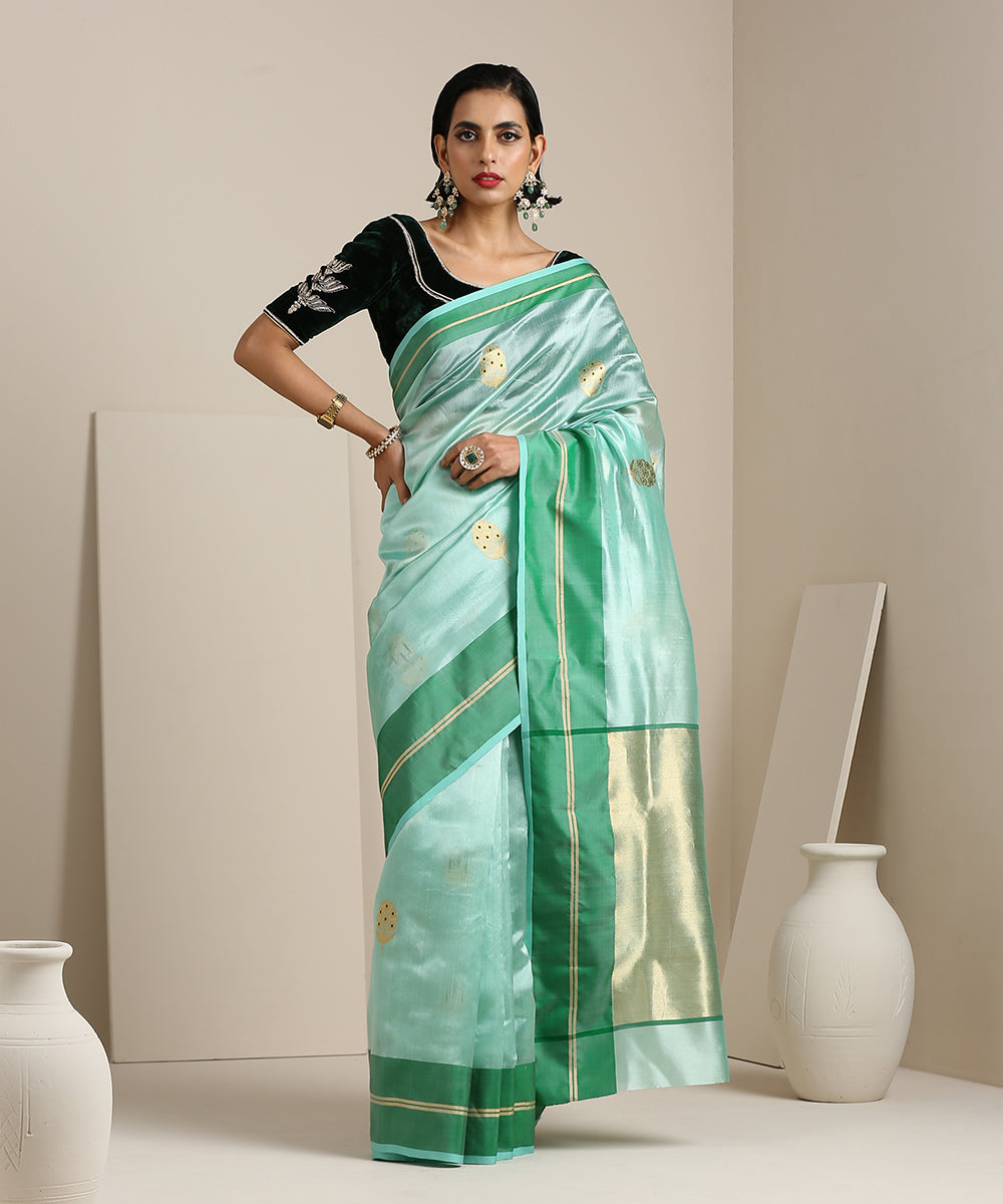 Handloom_Sea_Green_Chanderi_Silk_Saree_With_Floral_Boota_And_Resham_Border_WeaverStory_02