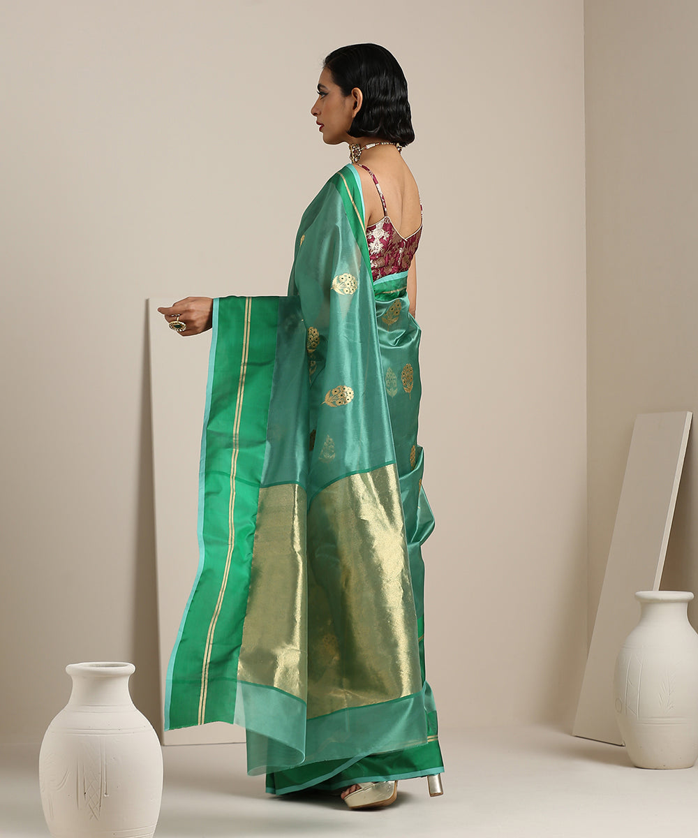 Sage_Green_Handloom_Chanderi_Silk_Saree_With_Floral_Boota_And_Resham_Border_WeaverStory_03