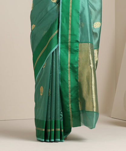 Sage_Green_Handloom_Chanderi_Silk_Saree_With_Floral_Boota_And_Resham_Border_WeaverStory_04