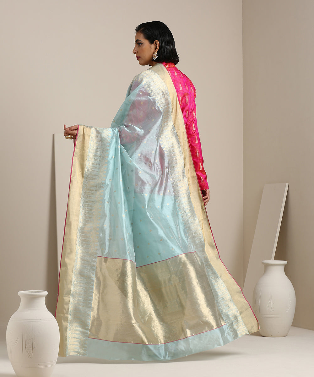 Powder_Blue_Handloom_Chanderi_Silk_Saree_With_Zari_Border_And_Zari_Booti_WeaverStory_03