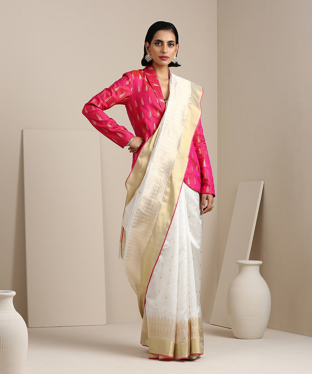 Handloom_Offwhite_Chanderi_Silk_Saree_With_Zari_Border_And_Zari_Booti_WeaverStory_02