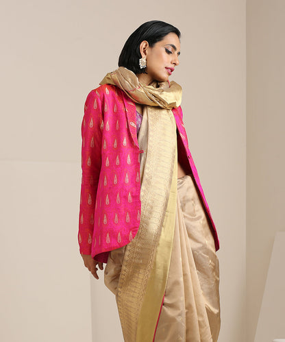 Handloom_Beige_And_Gold_Chanderi_Silk_Saree_with_Golden_Jangla_WeaverStory_01