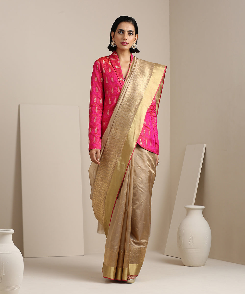 Handloom_Beige_And_Gold_Chanderi_Silk_Saree_with_Golden_Jangla_WeaverStory_02