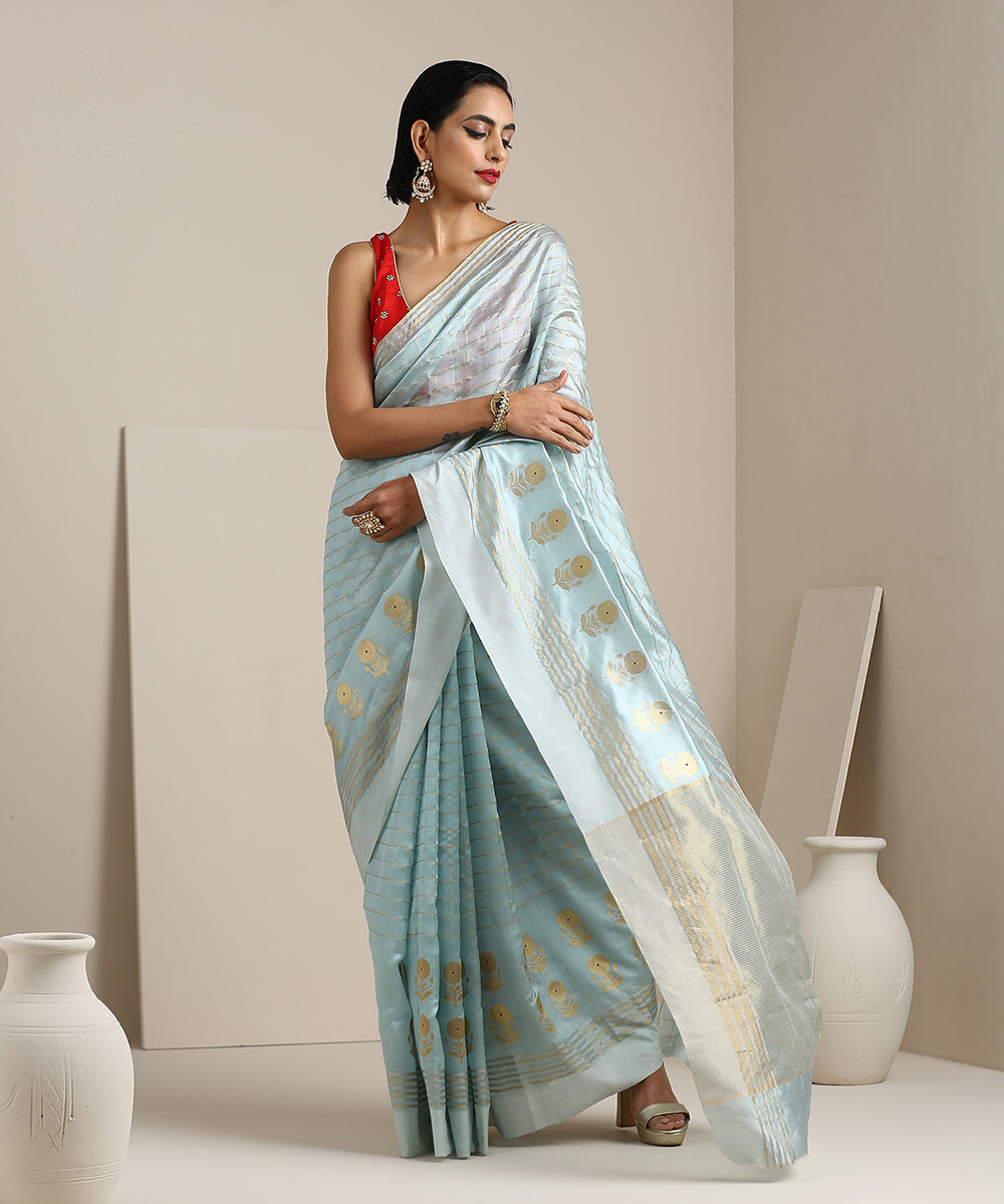 Powder_Blue_Handloom_Chanderi_Silk_Saree_With_Zari_Checks_And_Floral_Motifs_WeaverStory_02