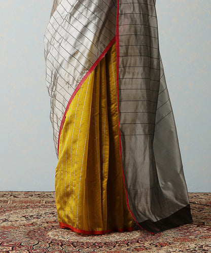 Handloom_Grey_Chanderi_Silk_Saree_With_Black_Stripes_WeaverStory_04