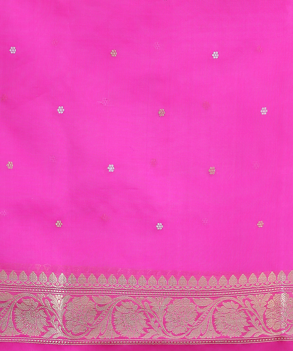 Handloom_Hot_Pink_Kora_Silk_Banarasi_Saree_With_Gold_And_Silver_Leaf_Booti_WeaverStory_05