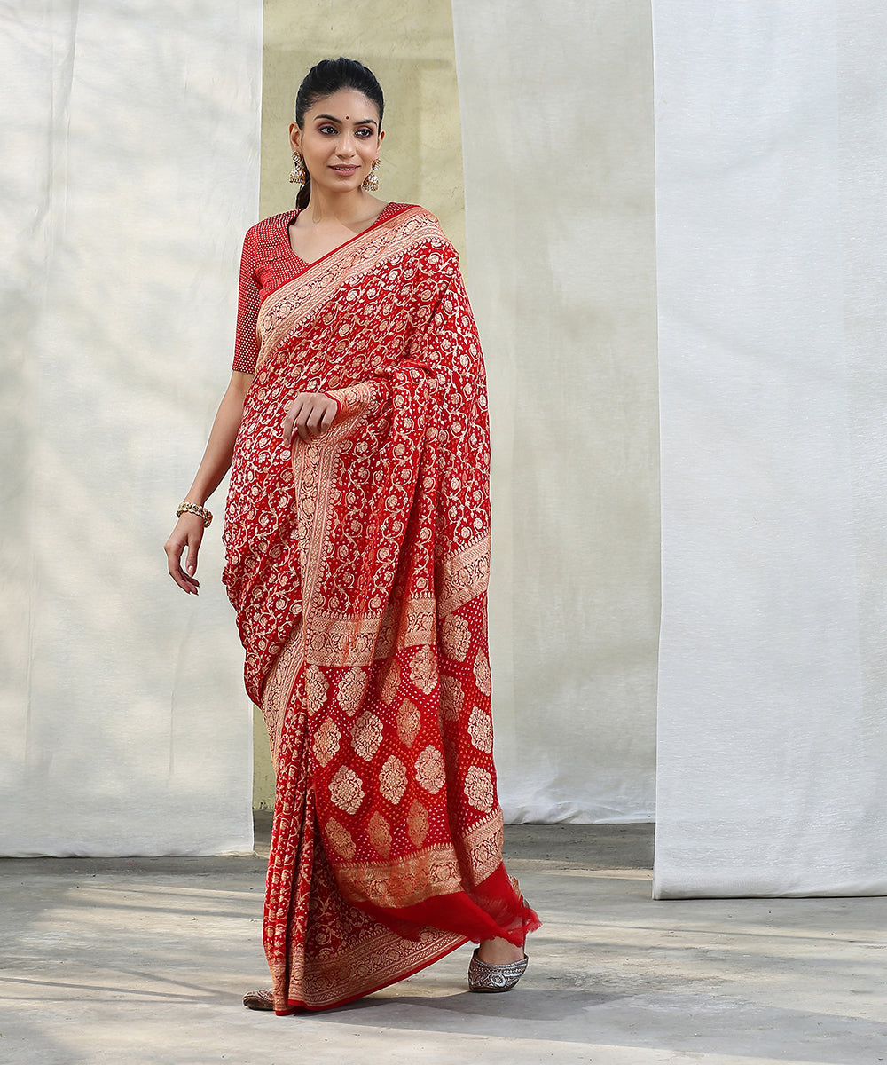 Red_Handloom_Banarasi_Georgette_Bandhani_Saree_with_Cutwork_Weave_WeaverStory_02