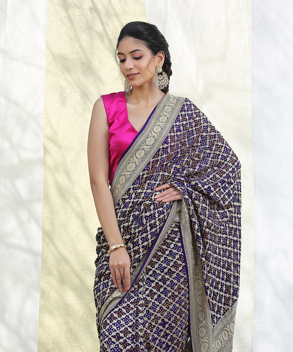 Purple_Handloom_Banarasi_Georgette_Bandhani_Saree_WeaverStory_01