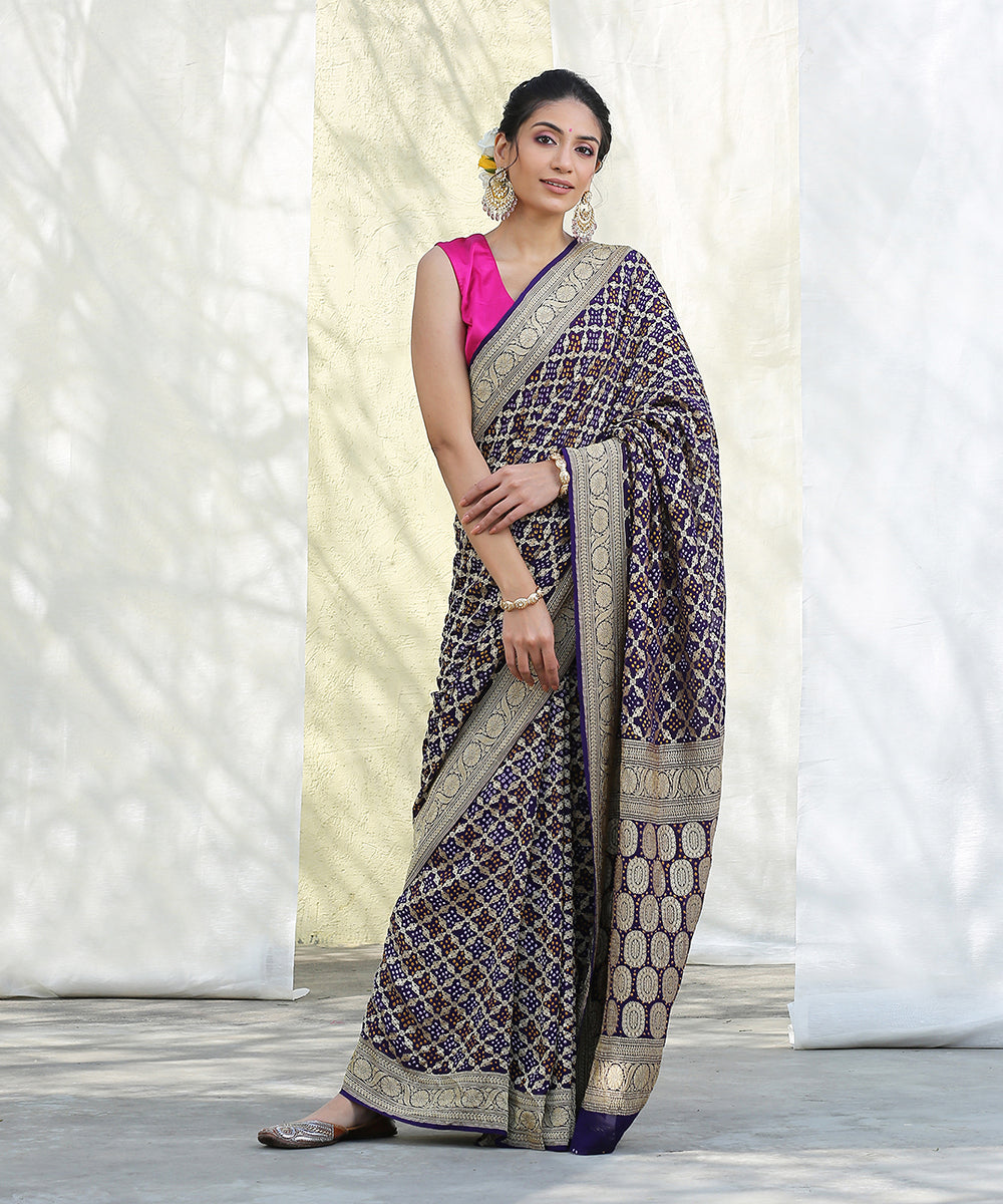 Purple_Handloom_Banarasi_Georgette_Bandhani_Saree_WeaverStory_02