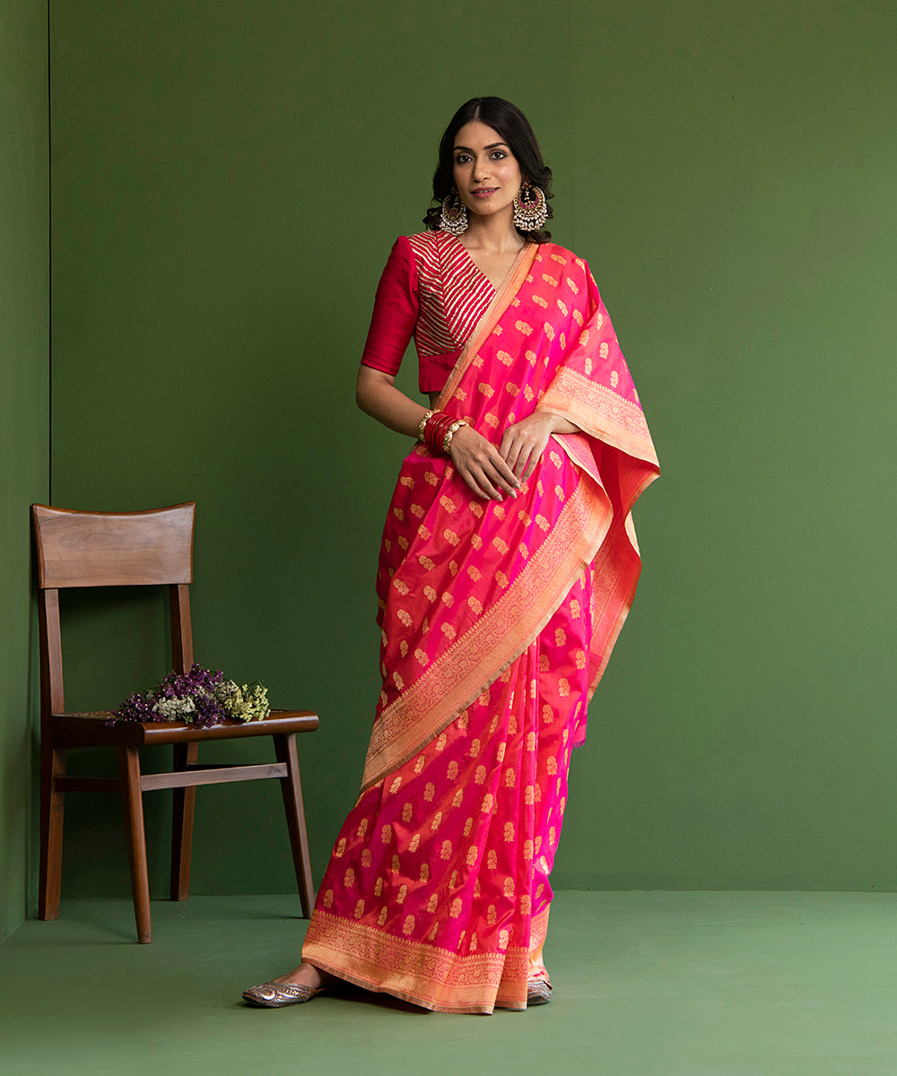 Hot_Pink_Handloom_Katan_Silk_Banarasi_Saree_With_Floral_Cutwork_Motif_WeaverStory_02