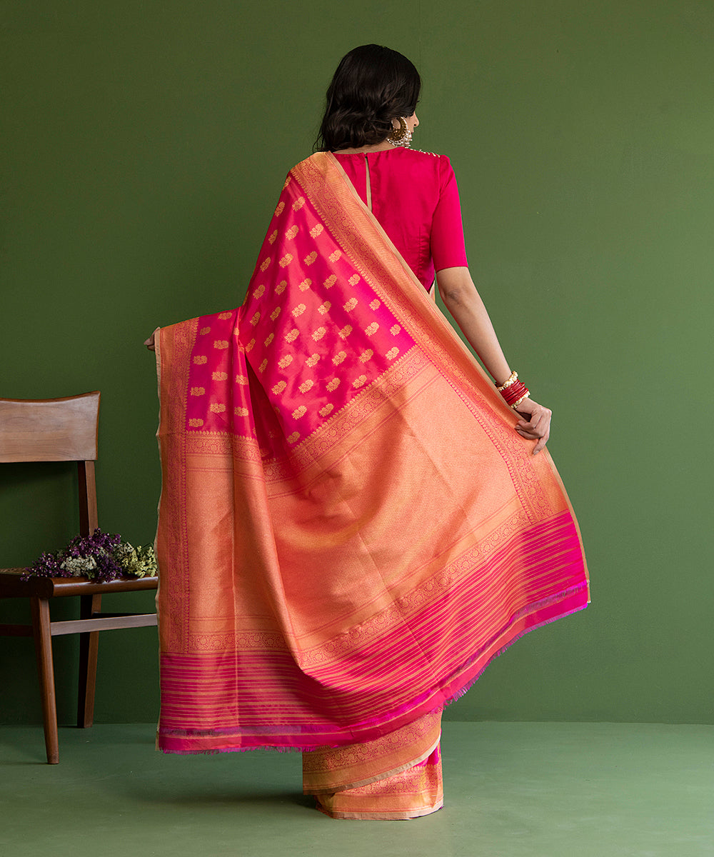 Hot_Pink_Handloom_Katan_Silk_Banarasi_Saree_With_Floral_Cutwork_Motif_WeaverStory_03