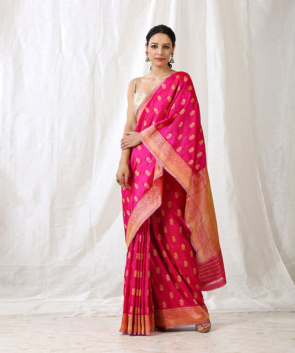 Handloom_Rani_Pink_Pure_Katan_Silk_Banarasi_Saree_With_Floral_Cutwork_Booti_WeaverStory_02