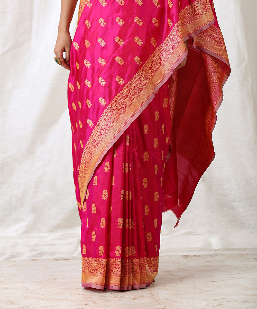 Handloom_Rani_Pink_Pure_Katan_Silk_Banarasi_Saree_With_Floral_Cutwork_Booti_WeaverStory_04