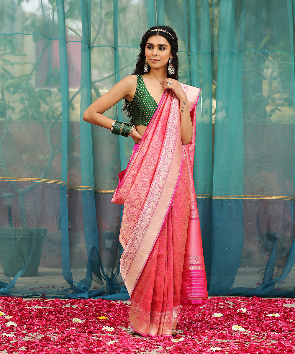 Hot_Pink_Handloom_Zari_Kimkhab_Pure_Katan_Silk_Banarasi_Saree_With_Floral_Border_WeaverStory_02