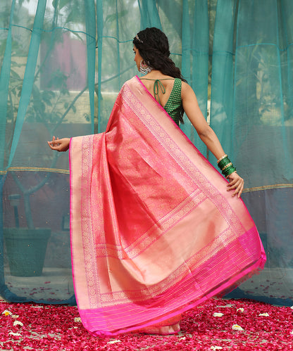 Hot_Pink_Handloom_Zari_Kimkhab_Pure_Katan_Silk_Banarasi_Saree_With_Floral_Border_WeaverStory_03