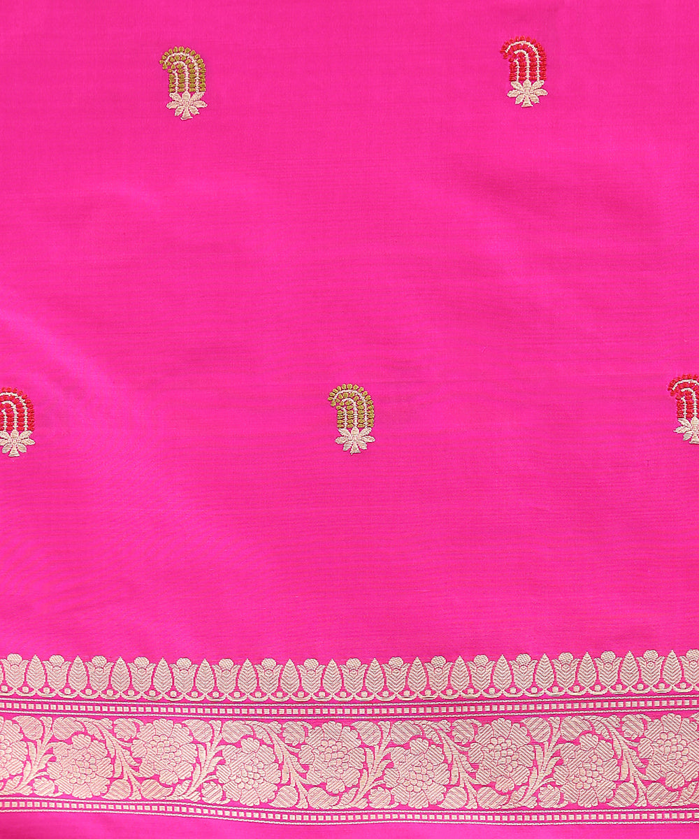 Hot_Pink_Handloom_Zari_Kimkhab_Pure_Katan_Silk_Banarasi_Saree_With_Floral_Border_WeaverStory_05