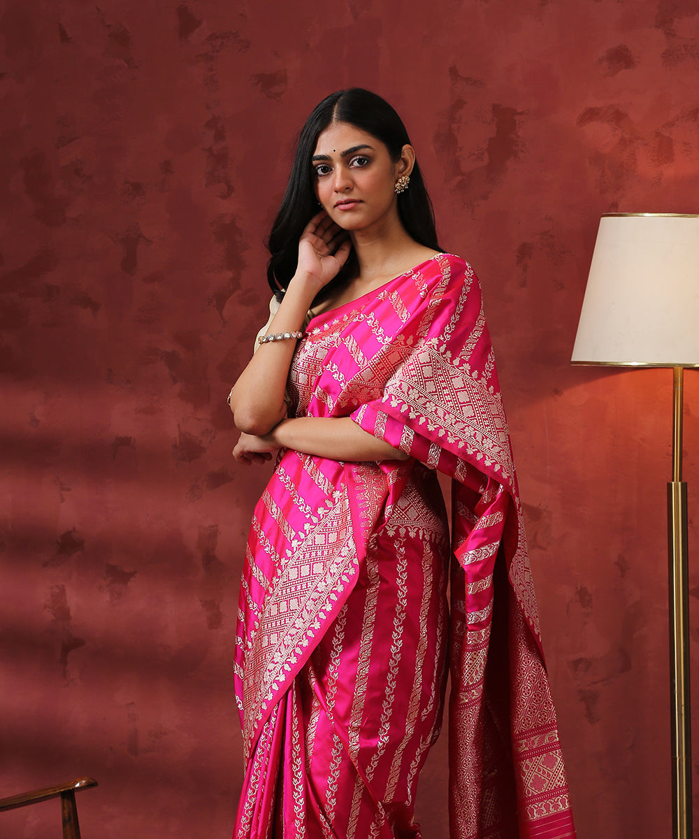 Handloom Rani Pink Kadhwa Pure Katan Silk Banarasi Saree – WeaverStory