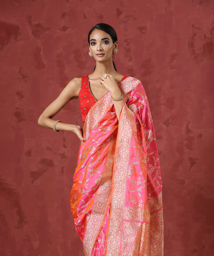 Handloom_Orange_and_Pink_Pure_Katan_Silk_Banarasi_Saree_with_Sona_Rupa_Jaal_WeaverStory_01