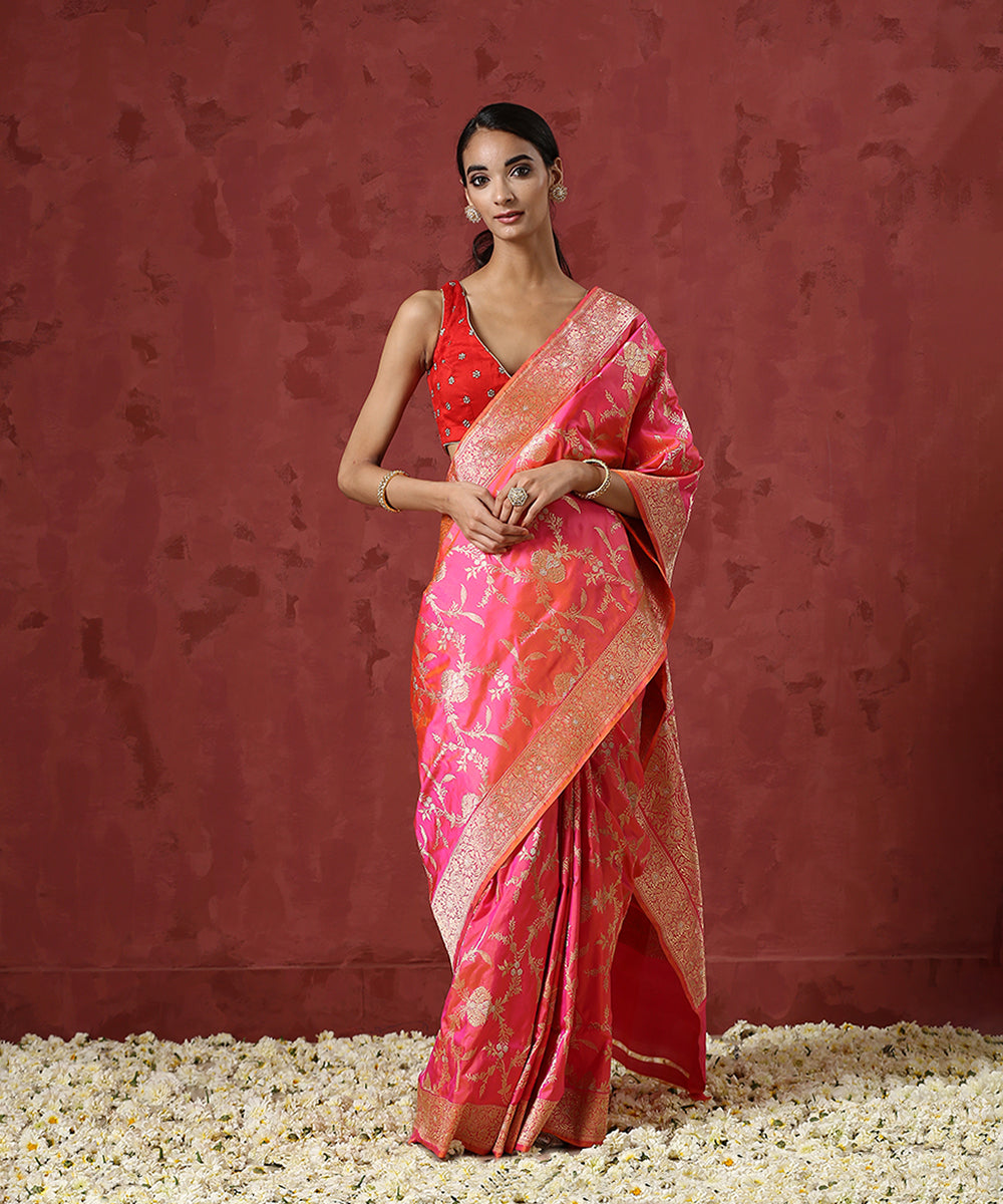 Handloom_Orange_and_Pink_Pure_Katan_Silk_Banarasi_Saree_with_Sona_Rupa_Jaal_WeaverStory_02