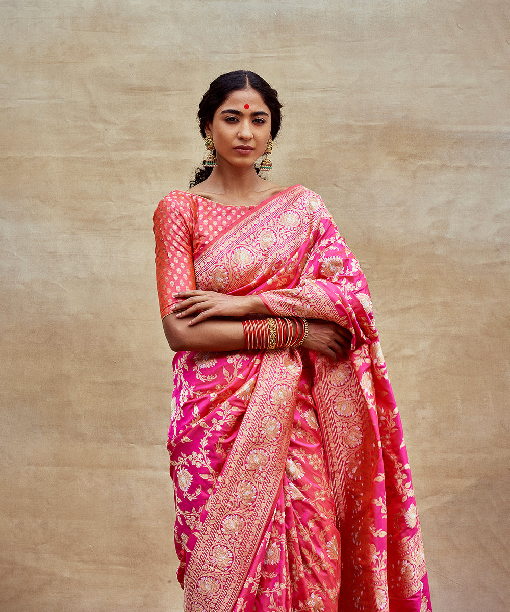 Handloom_Rani_Pink_Pure_Katan_Silk_Banarasi_Saree_with_Zari_Jaal_WeaverStory_01